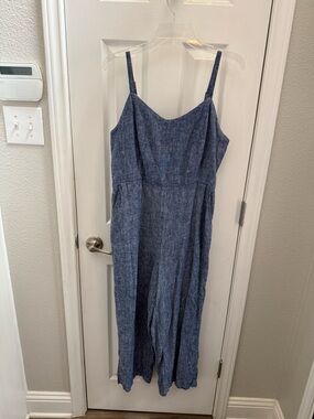Linen-Blend Jumpsuit with Adjustable Spaghetti Straps & Pockets